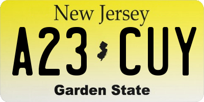 NJ license plate A23CUY