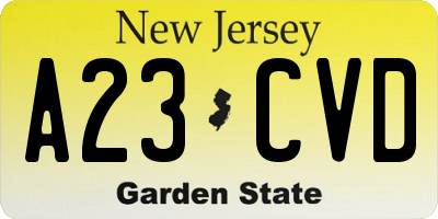 NJ license plate A23CVD