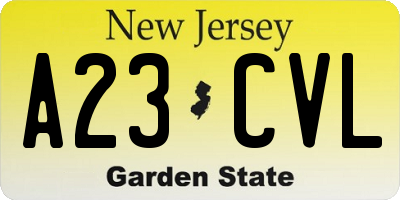 NJ license plate A23CVL