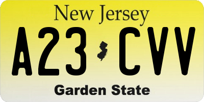 NJ license plate A23CVV