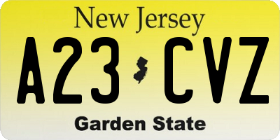 NJ license plate A23CVZ