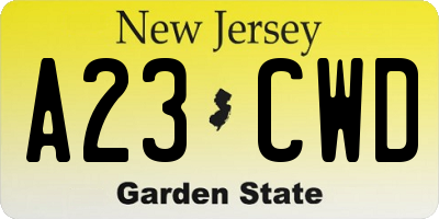 NJ license plate A23CWD