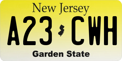 NJ license plate A23CWH