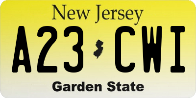 NJ license plate A23CWI