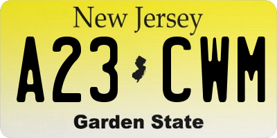 NJ license plate A23CWM