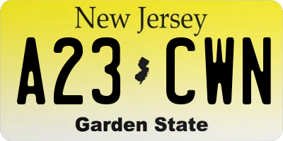 NJ license plate A23CWN