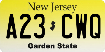 NJ license plate A23CWQ