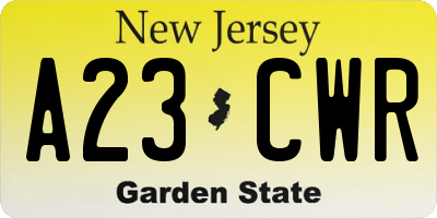 NJ license plate A23CWR