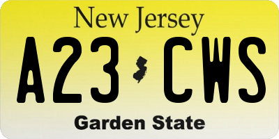 NJ license plate A23CWS