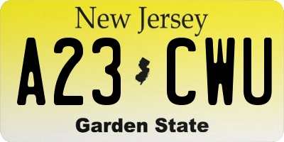 NJ license plate A23CWU