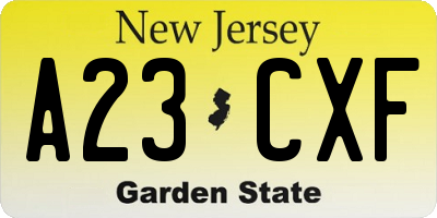 NJ license plate A23CXF