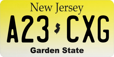 NJ license plate A23CXG