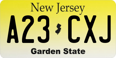 NJ license plate A23CXJ