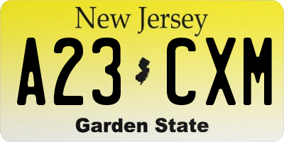 NJ license plate A23CXM