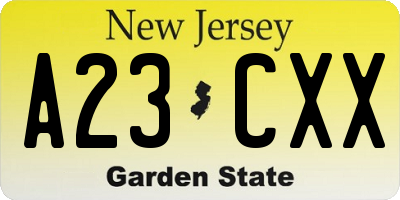 NJ license plate A23CXX
