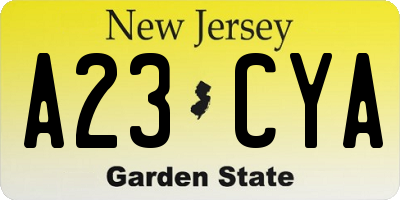NJ license plate A23CYA