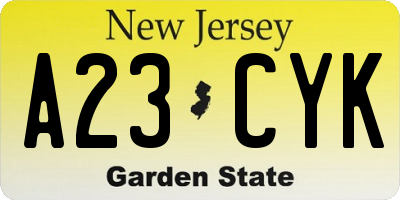 NJ license plate A23CYK