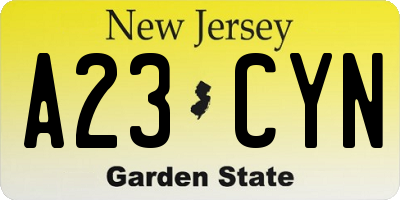 NJ license plate A23CYN