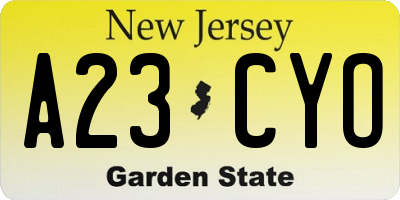 NJ license plate A23CYO