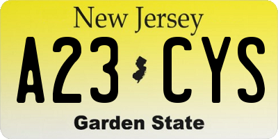 NJ license plate A23CYS