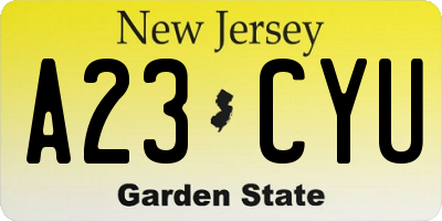 NJ license plate A23CYU