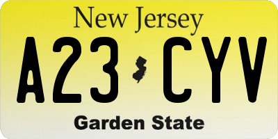 NJ license plate A23CYV