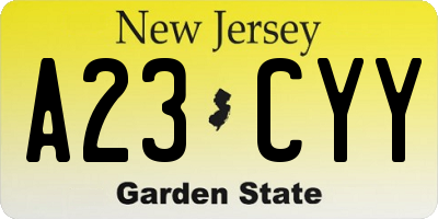 NJ license plate A23CYY