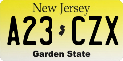 NJ license plate A23CZX