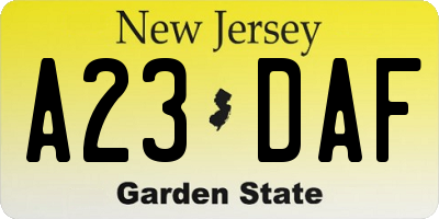 NJ license plate A23DAF