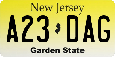 NJ license plate A23DAG