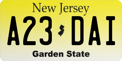 NJ license plate A23DAI