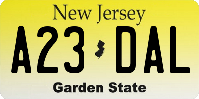NJ license plate A23DAL