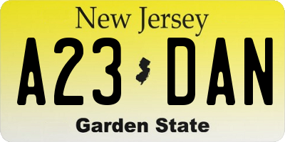 NJ license plate A23DAN