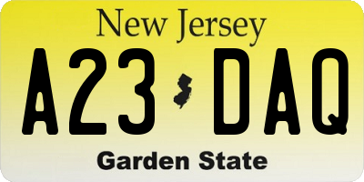 NJ license plate A23DAQ