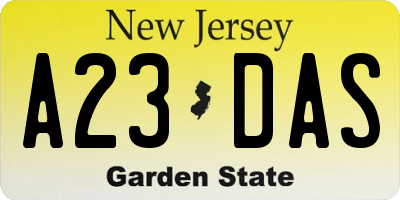 NJ license plate A23DAS