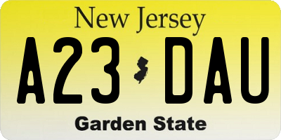 NJ license plate A23DAU