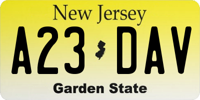 NJ license plate A23DAV