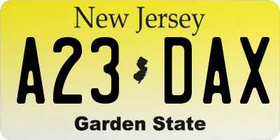NJ license plate A23DAX