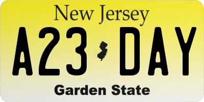 NJ license plate A23DAY