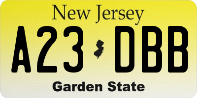 NJ license plate A23DBB