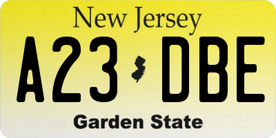 NJ license plate A23DBE