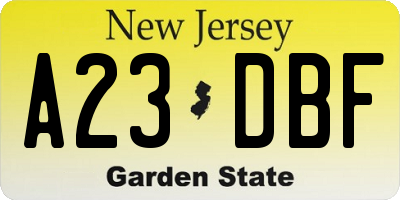 NJ license plate A23DBF