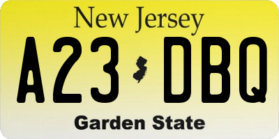 NJ license plate A23DBQ