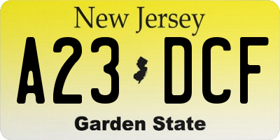 NJ license plate A23DCF