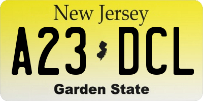 NJ license plate A23DCL