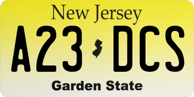 NJ license plate A23DCS