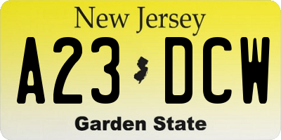 NJ license plate A23DCW