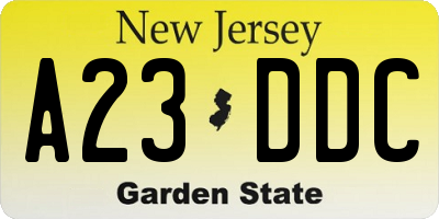 NJ license plate A23DDC