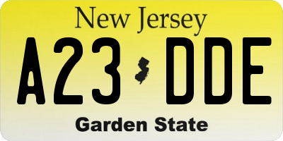 NJ license plate A23DDE