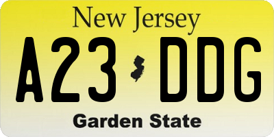 NJ license plate A23DDG